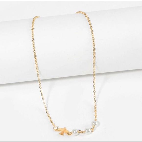 Gold Dove and Pearl Detail Dainty Necklace - Picture 3 of 4